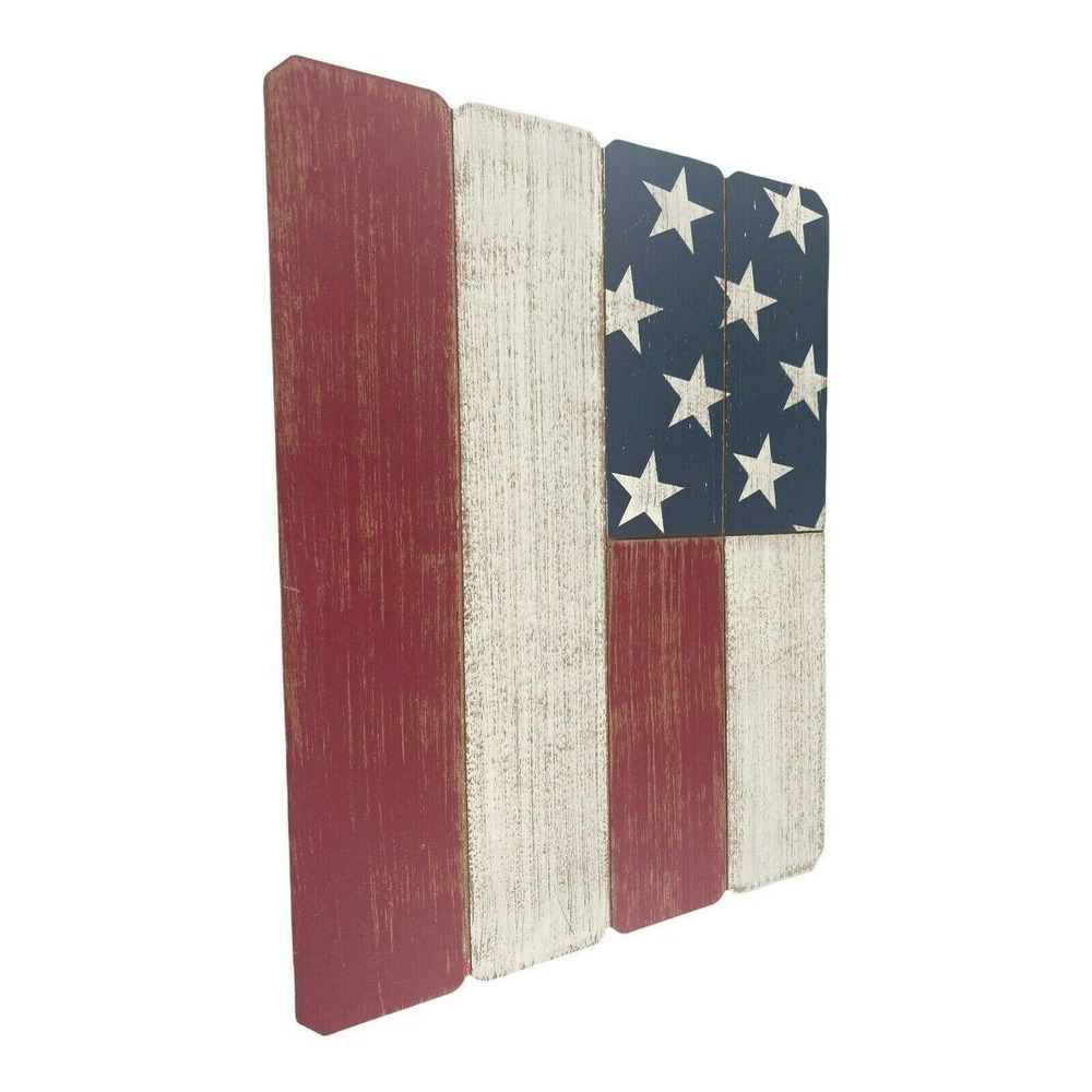 Rustic American Flag Wooden Tabletop Standing Sign Red White And Blue USA 15x12" - Picture 9 of 9